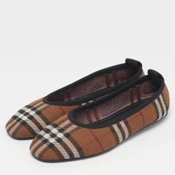 Pre Owned Burberry Brown Check Knit Fabric Ralf Ballet Flats Size 40