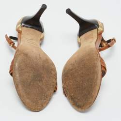 Pre Owned Burberry Brown House Check Canvas and Leather Ankle Strap Sandals Size 38