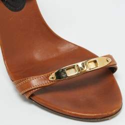 Pre Owned Burberry Brown House Check Canvas and Leather Ankle Strap Sandals Size 38