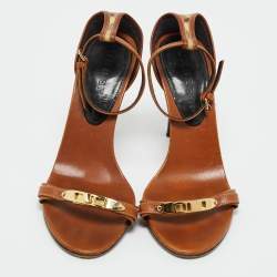 Pre Owned Burberry Brown House Check Canvas and Leather Ankle Strap Sandals Size 38