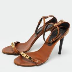 Pre Owned Burberry Brown House Check Canvas and Leather Ankle Strap Sandals Size 38