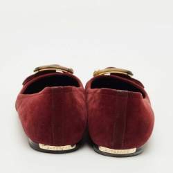 Pre Owned Burberry Burgundy Suede Keswick Buckle Ballet Flats Size 39