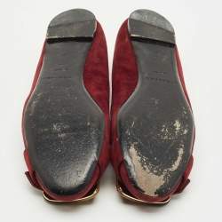 Pre Owned Burberry Burgundy Suede Keswick Buckle Ballet Flats Size 39