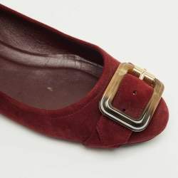 Pre Owned Burberry Burgundy Suede Keswick Buckle Ballet Flats Size 39