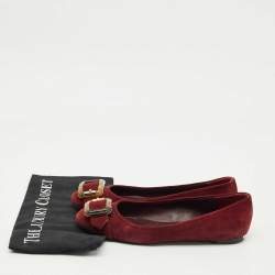 Pre Owned Burberry Burgundy Suede Keswick Buckle Ballet Flats Size 39