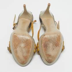 Pre Owned Burberry Yellow House Check Canvas and Leather Ankle Strap Sandals Size 38