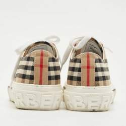 Pre Owned Burberry Beige Canvas and Rubber Check Low Top Sneakers Size 36.5