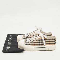 Pre Owned Burberry Beige Canvas and Rubber Check Low Top Sneakers Size 36.5