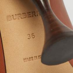 Pre Owned Burberry Tan Leather Lace Up Ankle Length Boots Size 36