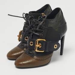 Pre Owned Burberry Multicolor Snakeskin and Leather Westmarsh Ankle Boots Size 36