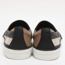 Pre Owned Burberry Beige/Black Canvas And Leather Gauden Slip On Sneakers 35