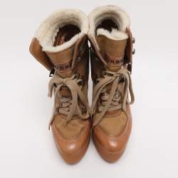 Pre Owned Burberry Brown Leather and Suede Rubber Ankle Boots Size 37