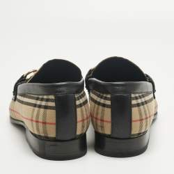 Pre Owned Burberry Beige/Black Nova Check Canvas and Leather Moorley Chain Loafers Size 37
