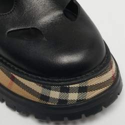 Pre Owned Burberry Black Leather Aldwych Mary Jane Flats Size 36.5
