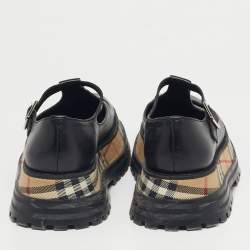 Pre Owned Burberry Black Leather Aldwych Mary Jane Flats Size 36.5