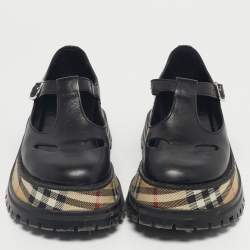Pre Owned Burberry Black Leather Aldwych Mary Jane Flats Size 36.5