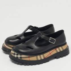 Pre Owned Burberry Black Leather Aldwych Mary Jane Flats Size 36.5