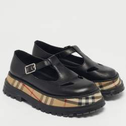 Pre Owned Burberry Black Leather Aldwych Mary Jane Flats Size 36.5