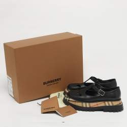 Pre Owned Burberry Black Leather Aldwych Mary Jane Flats Size 36.5