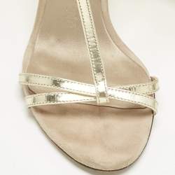 Pre Owned Burberry Beige/Gold Leather and Suede Wedge Sandals Size 36
