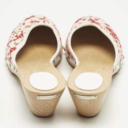 Pre Owned Burberry Cream/Red Flora Canvas and Leather Mules Size 38