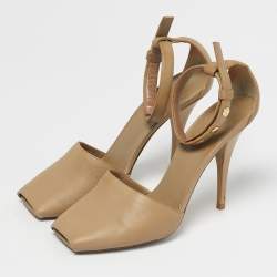 Pre Owned Burberry Beige Leather Ankle Strap Pumps Size 37