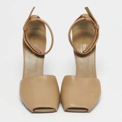 Pre Owned Burberry Beige Leather Ankle Strap Pumps Size 37