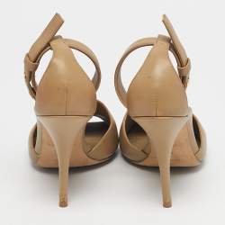 Pre Owned Burberry Beige Leather Ankle Strap Pumps Size 37