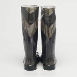 Pre Owned Burberry Green/Beige Rubber House Check Rain Boots Size 38
