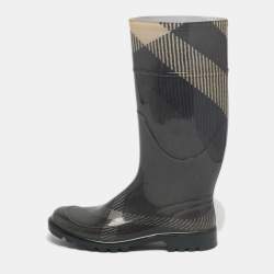 Pre Owned Burberry Green/Beige Rubber House Check Rain Boots Size 38