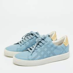 Pre Owned Burberry Blue Leather Lace Up Sneakers Size 37