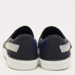 Pre Owned Burberry Navy Blue/Black Gauden Check Canvas Slip On Sneakers Size 38.5
