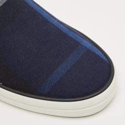 Pre Owned Burberry Navy Blue/Black Gauden Check Canvas Slip On Sneakers Size 38.5