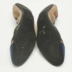 Pre Owned Burberry Blue/Beige Check Canvas and Suede Scrunch Ballet Flats Size 37