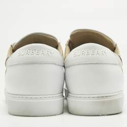 Pre Owned Burberry White/Beige Leather and House Check Canvas Salmond Sneakers Size 40