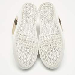 Pre Owned Burberry White/Beige Leather and House Check Canvas Salmond Sneakers Size 40