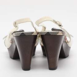 Pre Owned Burberry Cream Patent Leather Buckle Embellished Slingback Sandals Size 37