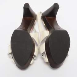 Pre Owned Burberry Cream Patent Leather Buckle Embellished Slingback Sandals Size 37