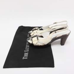 Pre Owned Burberry Cream Patent Leather Buckle Embellished Slingback Sandals Size 37