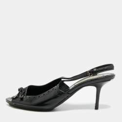 Pre Owned Burberry Black Leather Brogue Bow Open Toe Slingback Sandals Size 37