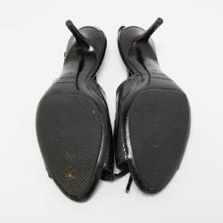 Pre Owned Burberry Black Leather Brogue Bow Open Toe Slingback Sandals Size 37