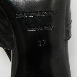 Pre Owned Burberry Black Leather Brogue Bow Open Toe Slingback Sandals Size 37