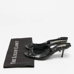 Pre Owned Burberry Black Leather Brogue Bow Open Toe Slingback Sandals Size 37