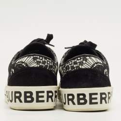 Pre Owned Burberry Black/White Lace and Suede Skate Sneakers Size 36.5