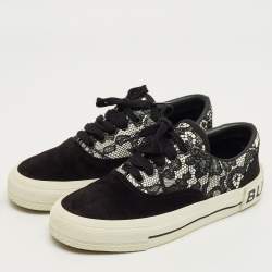 Pre Owned Burberry Black/White Lace and Suede Skate Sneakers Size 36.5