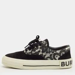 Pre Owned Burberry Black/White Lace and Suede Skate Sneakers Size 36.5