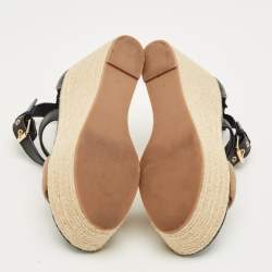 Pre Owned صندل كعب روكي بربري إسبادريل كانفاس كاروهات نوفا وجلد أسود بنعل سميك مقاس 38.5