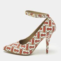 مملوكة مسبقًا Burberry Size 40 Multicolor TB Monogram Leather Ankle Strap Pumps