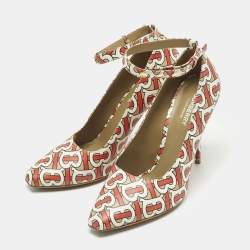 Pre Owned Burberry Size 40 Multicolor TB Monogram Leather Ankle Strap Pumps