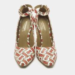 Pre Owned Burberry Size 40 Multicolor TB Monogram Leather Ankle Strap Pumps
